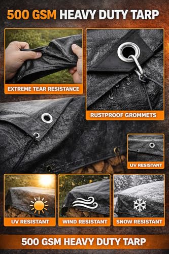 Image of Heavy Duty HDPE Tirpal 500 GSM | Waterproof, UV Resistant & Durable Tarpaulin Sheet with Eyelets for Outdoor, Truck, Garden & Roof Cover (Black, 30 x 30 FT)