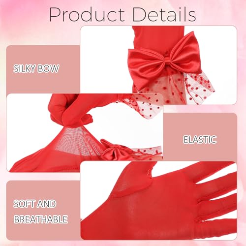Short Tea Party Gloves Women Lace Gloves Red Bow Lace Glove Sun Protection Elegant Accessories for Tea Party Funeral Opera Evening Bridal4