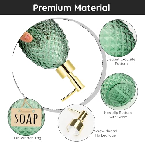 Image of Segbeauty Vintage Soap Dispenser, 2 Packs 12.8oz Modern Home Decor Glass Pump Bottle Refillable, 380ml Empty Shower Bottles Bathroom Soap Dispenser Set Dish and Hand Soap Dispenser for Kitchen