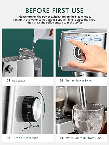 Espresso Machine, 20Bar Compact Espresso And Cappuccino Maker With Milk Frother Wand, Professional Espresso Coffee Machine For Cappuccino And Latte, Stainless Steel #TOP1