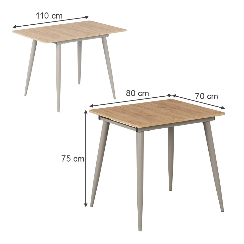 Vicco Stół jadalny "Beaver", Dąb goldkraft/Szary, 80-110 x 70 cm | Możliwość rozbudowy, pour une utilisation flexible comme table à manger ou de travail