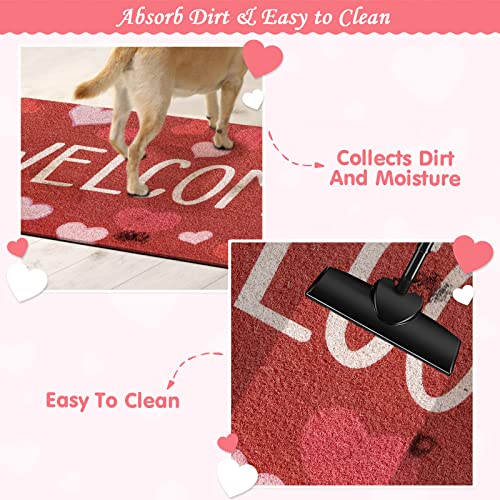 Ciyvolyeen Valentine's Day Welcome Doormat Red And Pink Heart Sweet Love Indoor Outdoor Entrance Home Front Porch Rugs February Romantic Housewarming Greetings Gift Decoration Supplies 17 X 30 Inches #TOP4