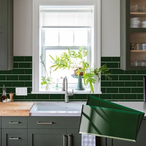 VEELIKE Peel and Stick Wall Tiles Dark Green Marble Kitchen Backsplash ...