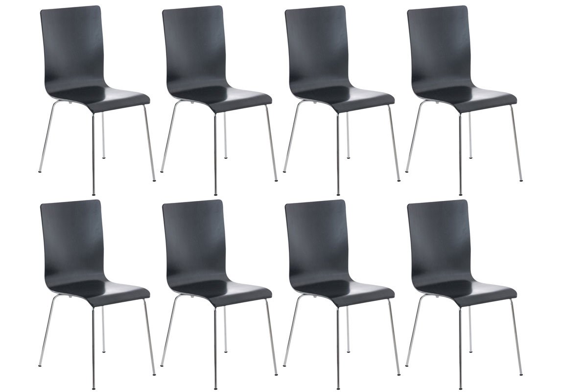CLP 8er-Set Wartezimmerstuhl Pepe mit ergonomisch geformten Holzsitz und Metallgestell I 8X Konferenzstuhl erhältlich, Farbe:schwarz