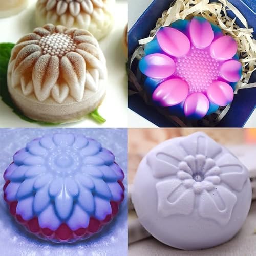 Image of Silicone Flower Shape Soap Molds 6-Cavity Trays for Homemade Cake Chocolate Cupcake Mold Fondant Shape Decorating Ice Cube | Muffin Candle Soap Mould- Random Color | Flower Mix soap Mould