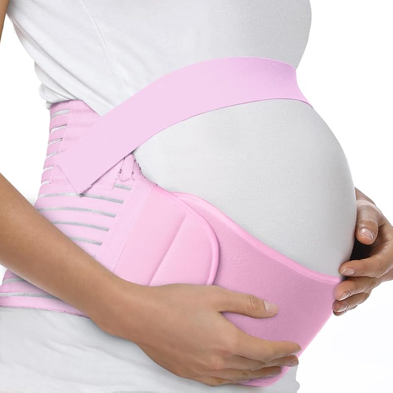 FITTOO Cinturón de Maternidad Soporte de Espalda Banda del Vientre Cinturón de Embarazo Soporte Brace Carpeta Abdominal Soporte de Cintura Rosa L