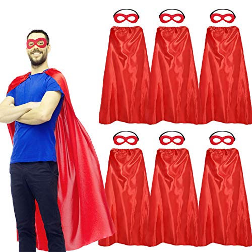 Superhero Capes and Masks for Adults Bulk-Men Women Super Hero Costume Halloween Dress Up Party Favors -7 Pack (Red)
