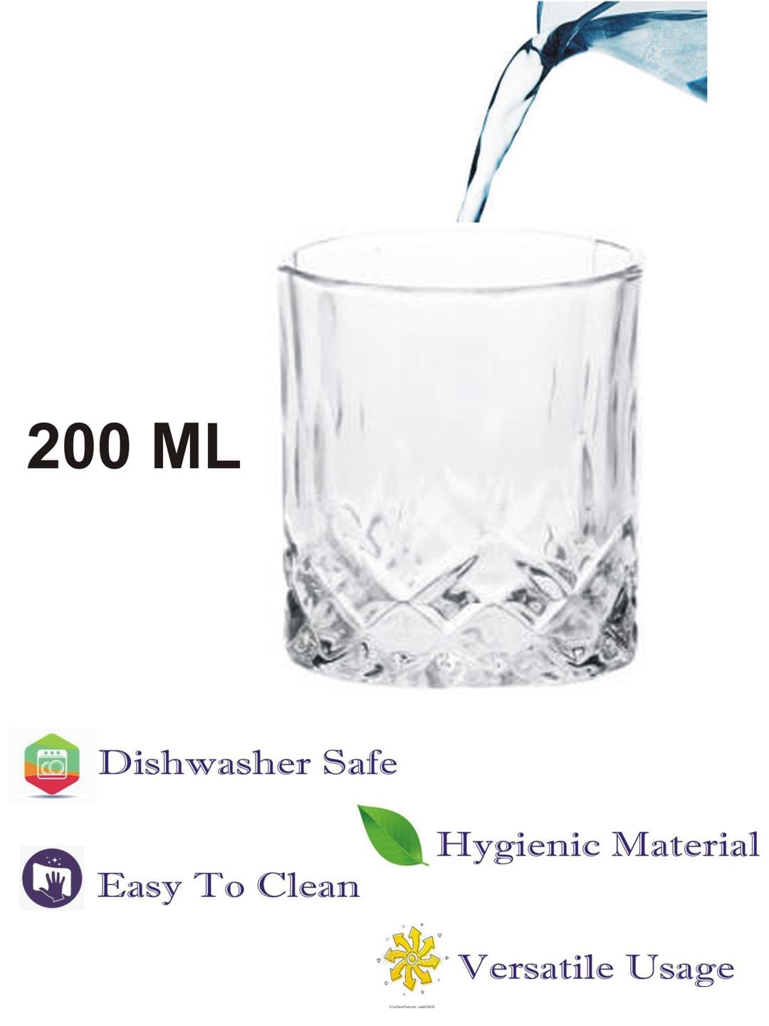 AFAST Party Perfect Glasses for Water, Juice, Cocktails, Smoothies and Other Drinking Beverages, Glass, Clear, Pack of 8, 7 X 7 X 8.5 CM 3