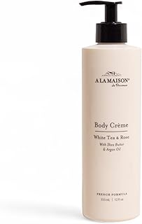 A LA MAISON Body Crème – White Tea & Rose – Shea Butter Body Lotion with Argan & Avocado Oils – Rich, Nourishing French Formula for Dry Skin – 12 oz – Amber Collection