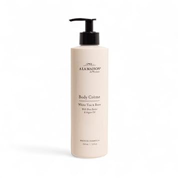 A LA MAISON Body Creme Shea Butter Body Lotion with Argan & Avocado Oils Rich, Nourishing French Formula for Dry Skin 12 oz Amber Collection White Tea & Rose