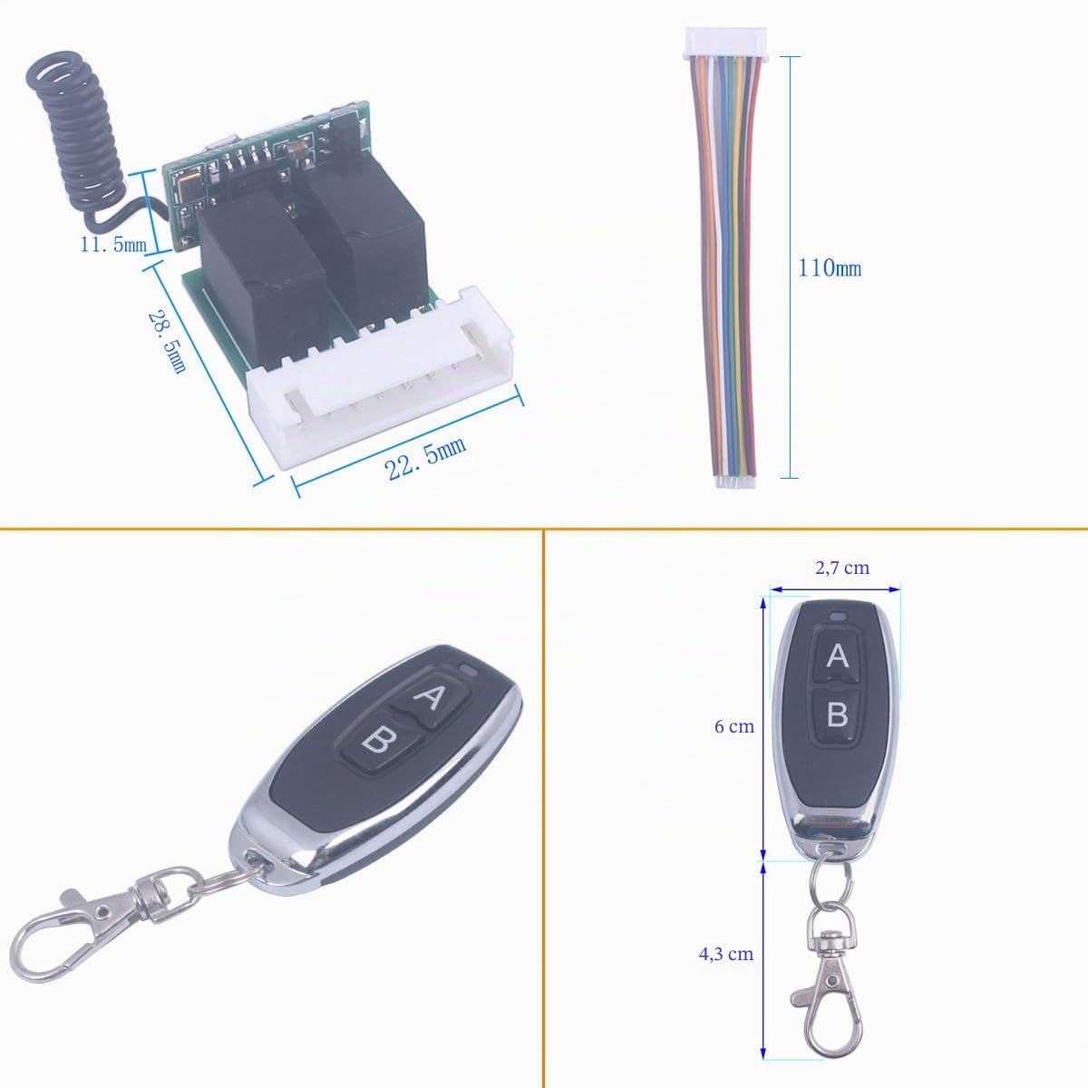 Mini 4V-12V 5V 6V 2 canaux Commutateur de relais Micro-interrupteur d’apprentissage de télécommande sans fil, 433Mhz Contrôle ÉmetteurRécepteur 2CH 4V à 12V Relais ON OFF Circuit (2* Contrôleur)