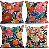 OBSEDE Floral Throw Pillow Covers 18x18 Set of 4, Double-Sided Print Soft Pillow Cases for Couch Sofa Bed Living Room Decor