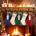 18 Inches Personalized Christmas Stockings: 4 Pack Ivory Red Green Khaki Knit Christmas Stockings Set with Name Tags Christmas Decor Neutral Xmas Decorations Holiday Farmhouse Indoor Home Decor