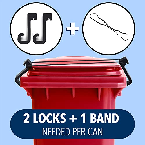 [3 Pack] Trash Can Locks For Animals - Trash Can Lid Lock For Wildlife & Raccoon Proof Garbage Cans - Keeps Outdoor Bins Secure - Fits Circular & Hinged Lids - 6 Trash Can Clips & 6 Heavy Duty Bands #TOP4