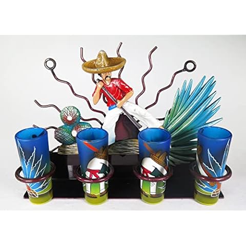 Eye4Art Mexican Tequila Shot Glass Holder (4) Jimador with Blue Agave Cactus HAND MADE IN MEXICO Cover