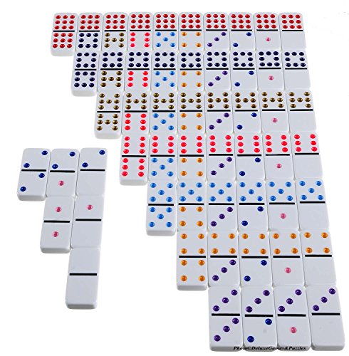 Dominoes Chicken Foot Double 9, Tournament Size Set With Colored Dots #TOP6