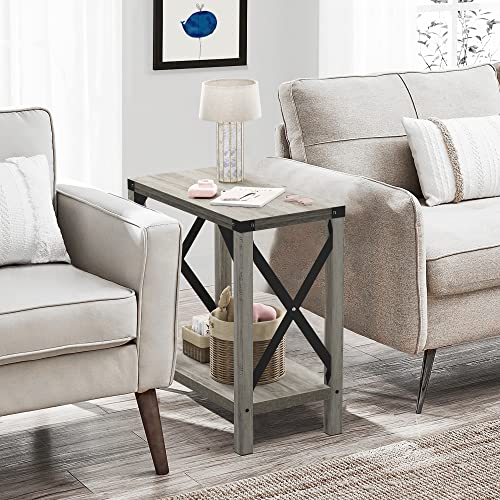 Idealhouse Narrow End Table For Small Spaces, Rectangular Farmhouse Nightstand Sofa Side Table For Living Room, Bedroom, Lounge(Grey) #TOP1