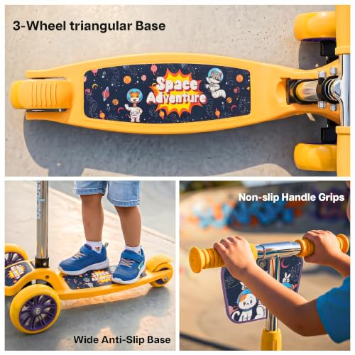Image of Baybee Trickster Baby Kick Scooter for Kids | Foldable 3 Wheel Kids Scooter with 4 Height Adjustable & Foot Brake | Runner Scooters with Magic Board | Skate Scooter for 2+ Years Boy Girl (Yellow)