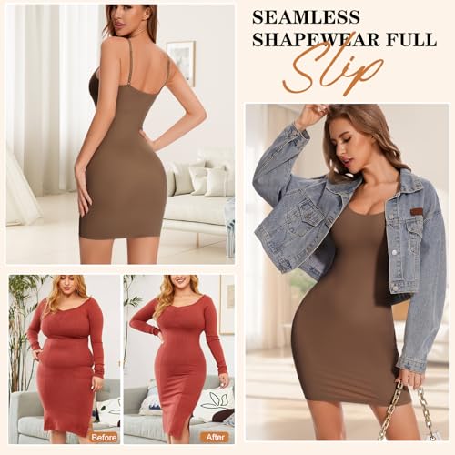 Image of Womens Shapewear Slips for Under Dresses Tummy Control Slip Dress Seamless Full Body Shaper