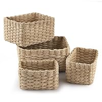 Wicker Basket, Revivoer Set of 4 Small Wicker Hamper for Gifts, Multifunctional Storage Baskets Empty for Bedroom Home Office (Natural)