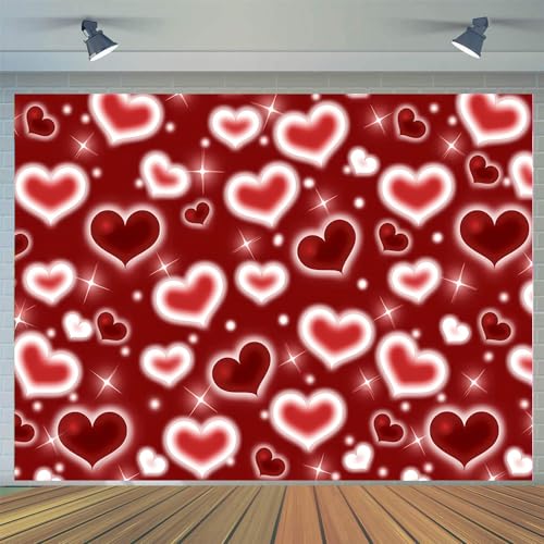 CYLYH 7x5FT Red Heart Photo Backdrop 90s Background Valentines Day Backdrop Women Men Happy Birthday Party Photography Background