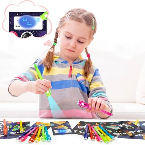 Sufuplay 24 Pcs SInvisible Ink Pens with UV Light, Astronaut themed gift card & Goodie Bags,Valentine's Day Gifts, Detective Party Favors, Classroom Prizes, Escape Room Activities. by Sufuplay - Used condition - Image 7