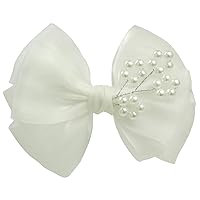 Vista 10 de 1 lazo de pelo blanco de 4 pulgadas para niñas pequeñas, arco de bautizo, accesorios para el cabello (lazo de encaje de algodón blanco con cruz)