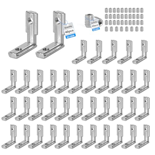 SUPAWAY 40 Stück Inneneckverbinder Aluprofil 2020 Nut 6 M5 T-Nut 90° Zinklegierung Klammern T Slot Nut Außenwinkel Eckverbinder für 20er-Serie Europäischer Standard-Aluminium-Profil mit 80 Schrauben