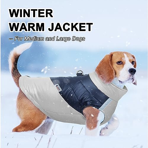 Hundemantel wasserdicht Winddicht Haustier warme Jacke Outdoor, Rollkragen Outfit Weste kalten Winter Kleidung für mittelgroße Hunde - weiche Dicke Baumwolle gefüttert, mit Geschirr D-Snap, Grau 4XL