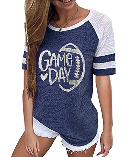 Game Day Football T Shirts for Women Sunday Funday Football Graphic Tee Casual Short Sleeve Shirt Blouse