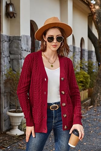 Image of Womens Cardigan Sweaters Cable Knit Sweater 2026 Fall Winter Chunky Open Front Button Down Coats with Pockets