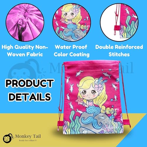 Image of MONKEYTAIL Drawstring Bags for Kids Pack of 12 - Assorted Theme String Bags for Birthday Return Gifts, Party Favors, Goodies, School Events & Travel Use