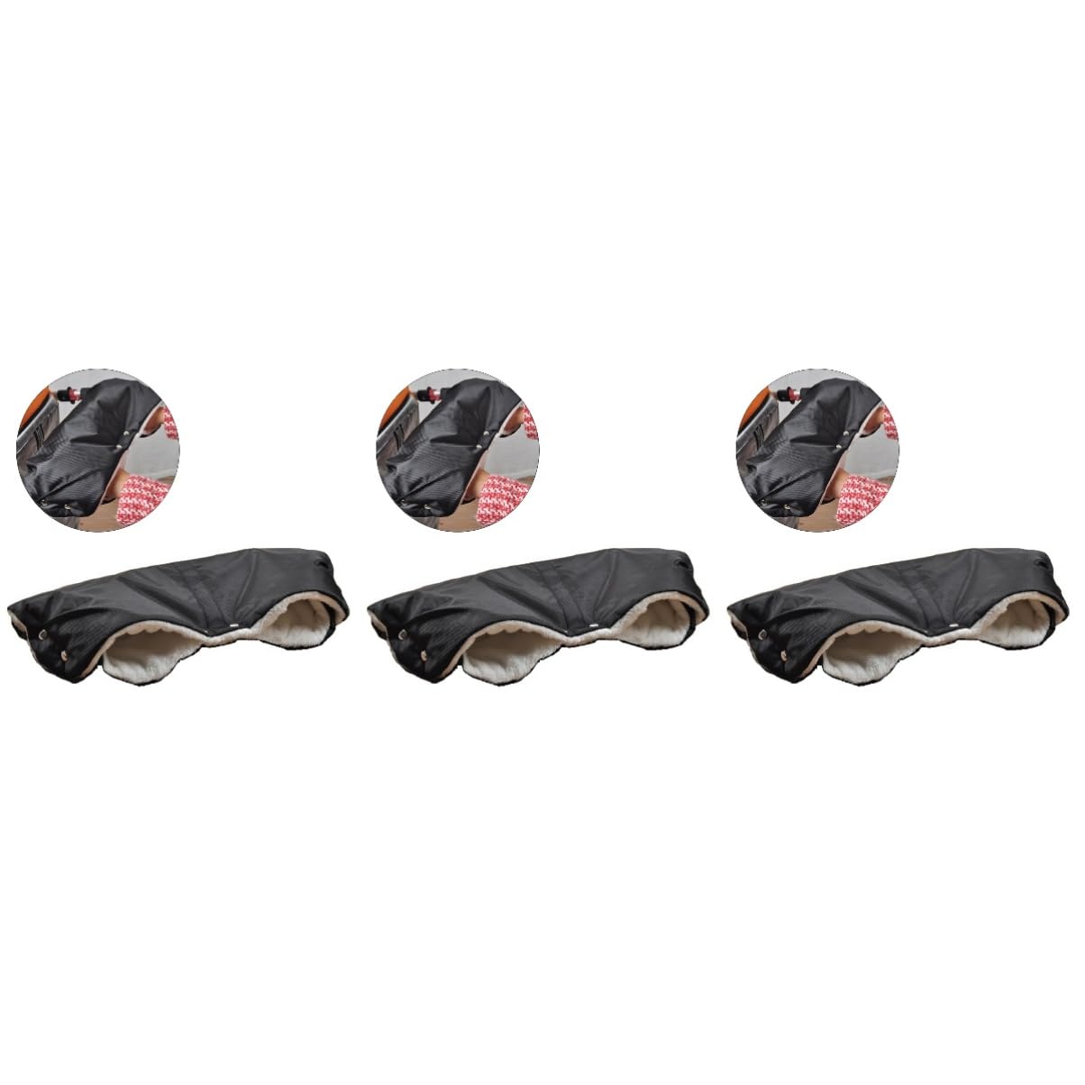 BESTonZON 3pezzi Guanti Antivento Per Carrozzina Guanti Caldi Per Passeggino Oxford Accessorio Per Inverno Nero