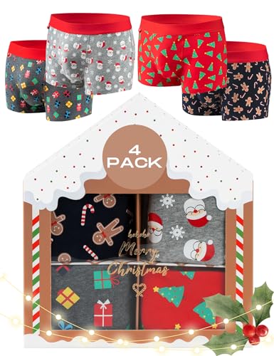 Christmas Boxer Shorts Men Xmas Gifts Mens Funny Underwear Gift Boxers Briefs 4 Pairs 3 Sizes
