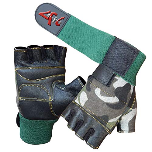 4Fit Leather Weight Lifting Gloves Long Wrist Wrap Padded Strength Training Gym S-XXL (Small)
