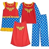 DC Comics Justice League Wonder Woman Toddler Girls Gown Pajama Shirt Pants and Cape 4 Piece Set Wonder Woman Full Set 2T