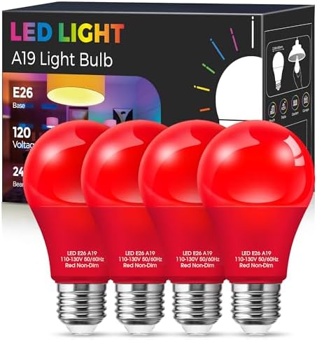 Fulighture Red Light Bulbs,4 Pack,Christmas Light Bulbs 9W(60W Equivalent)