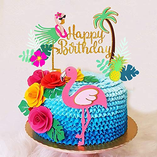 Laventy Set Of 3 Glitter Flamingo Happy Birthday Cake Topper Flamingo Birthday Supplies Tropical Hawaiian Themed Party Supplies #TOP3