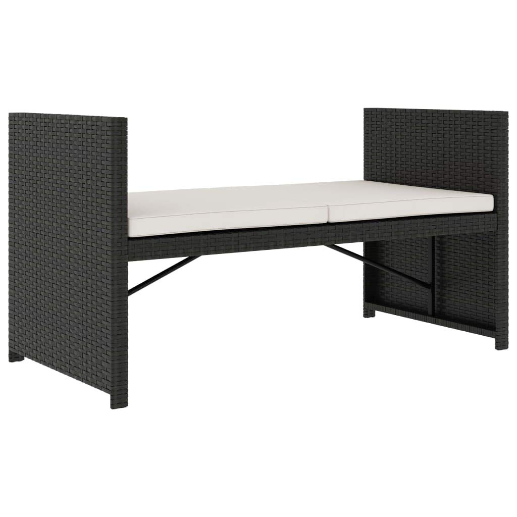Set Muebles Jardin 5 Piezas Ratán PE Negro | Estructura Acero Solido, Cojines Gruesos Cremallera, Mesa Centro, 1 Banco, 1 Banco Sin Respaldo, 2 Taburetes