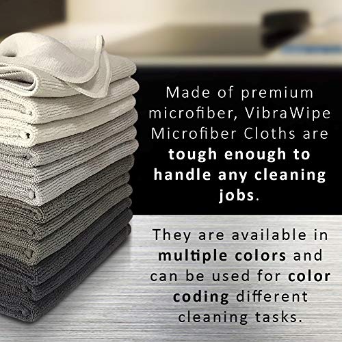 Vibrawipe Microfiber Cleaning Cloth, Thick And Large Size 14.2 X14.2 Inches, 12-Pack, Blue, Microfiber Cloth, Cars, Glass, Window, Dish Cloths, Machine Washable, Reusable, Lint-Free #TOP3