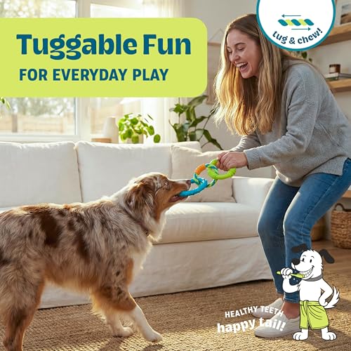 Pupstages Dental Links Dog Chew Toy for Teething Puppies & Small Dogs up to 30 lbs, Floatable & Textured Ring & Rope Tug, Dental Support, Moderate Chewers, 8.5"