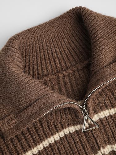 CIDER Zip Up Cardigans for Women Fall Trendy Long Sleeve Chunky Cardigan Knit Open Front Collared Zipper Cardigan 2024: Brown, S2