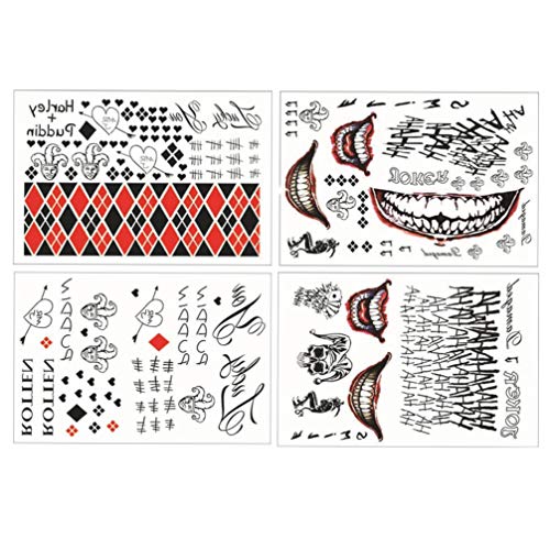Lurrose 4 Sheets Halloween Temporary Tattoo Stickers Clown Facial Sticker Waterproo Body Tattoo Sticker f for Adults and Kids