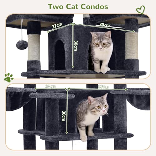 Image of Globlazer Big XL Cat Tower for Indoor Multiple Cats, F68B, Dark Grey | 68 inch Cat Tower for Adult Cats Cat Tree with Scratching Post, 3 Perches, 2 Condos, 2 Basket, Removable Pet Bed