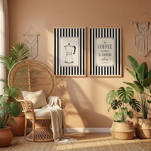 Image of NoWorries Coffee Wall Art Frames Set of 2 | Framed Black & White Coffee Quote Prints, Vintage Kitchen & Bar Decor for Home, Cafe & Dining Room Artwork Framed Paintings (Art-21, 10x13inch)