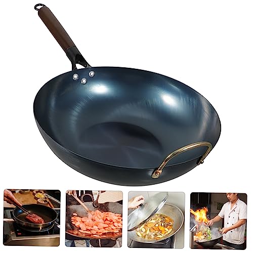 Wok de hierro para cocina con mango de madera miniatura 2