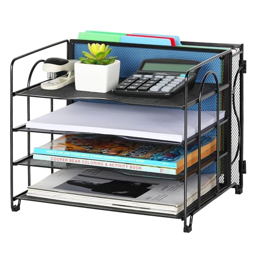 TQVAI 4 Tier Desk Organiser Letter Tray for Hanging File Folders Letter Size or A4 Size, Desk Tidy Organiser, Magazine File Holder, Black