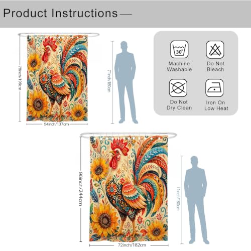 Rideau de douche extra long en polyester imperméable 183x243 cm motif coq - 4
