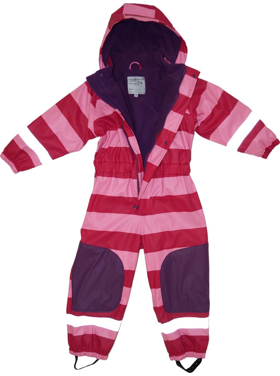 MAYLYNN Schneeanzug Regenoverall Rosa Mädchen warm gefüttert Fleece | Regenanzug für Kinder wasserdicht 3000 mm Wassersäule, rosa gestreift mit kuscheligem Fleece Futter