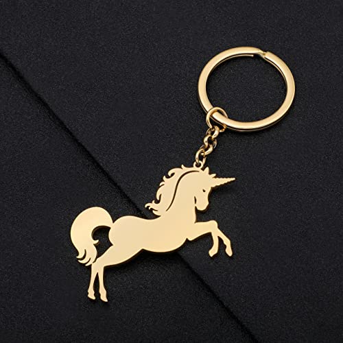 WEVENI Stainless Steel Cute Unicorn Keychains for Women Teen Girls Fantasy Animals Accessories Purse Wallet Charms (Unicorn Gold A)4